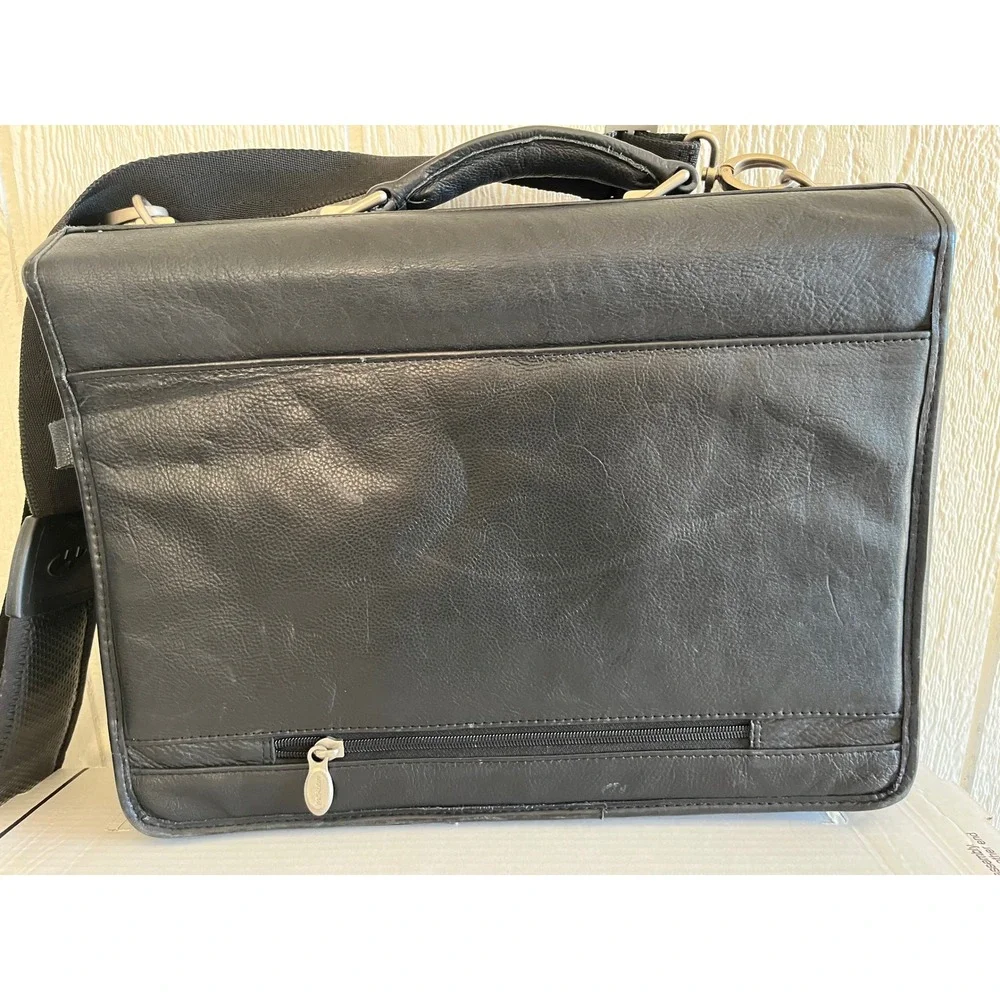 Mcklein Black Leather Briefcase Business Laptop Bag with Silver‎ Lock and Zipper